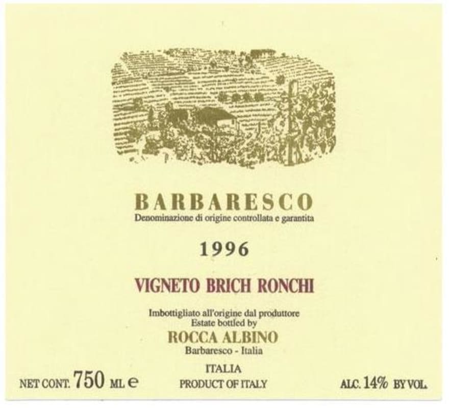 Albino Rocca Barbaresco Ronchi 1996 Front Label