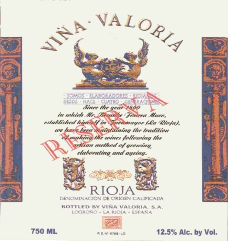 Vina Valoria Reserva 2014 Front Label