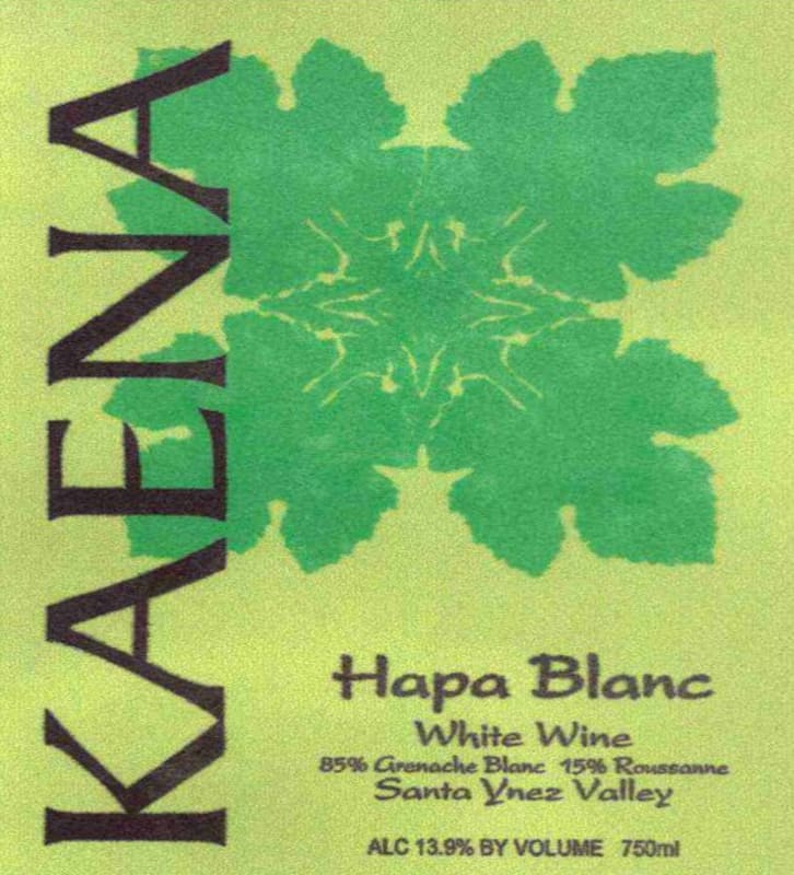 Kaena Wines Hapa Blanc 2013 Front Label