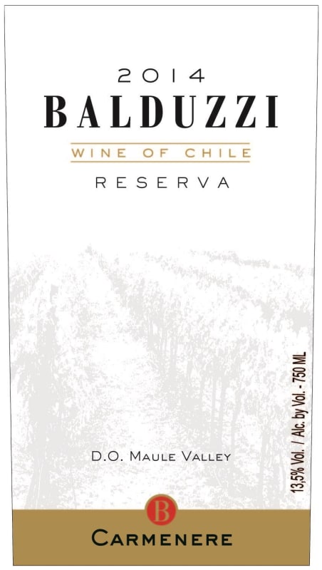 Balduzzi Vineyards & Winery Reserva Carmenere 2014 Front Label
