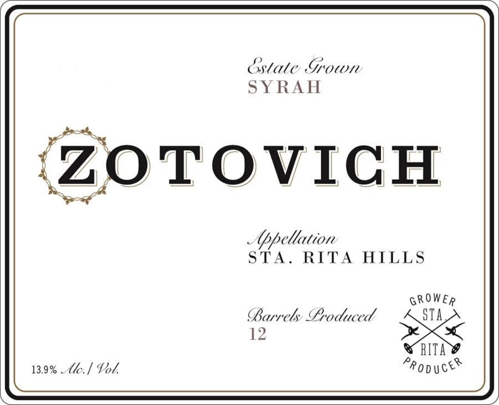 Zotovich Cellars Estate Syrah 2014 Front Label