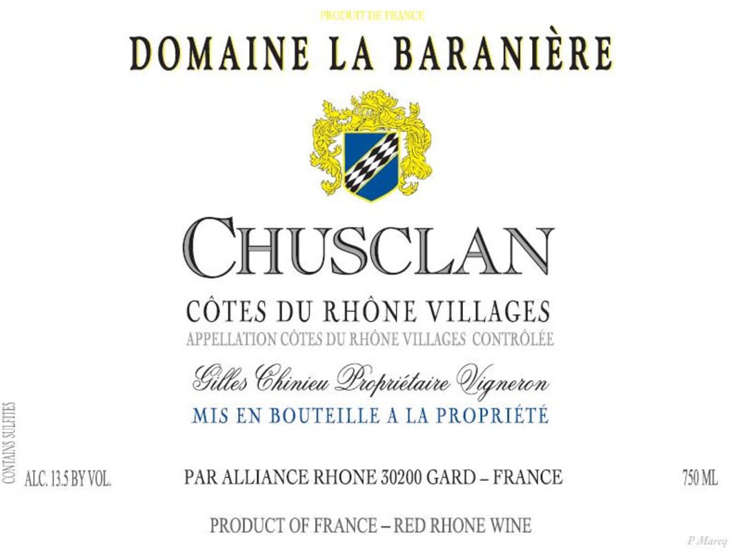 Domaine la Baraniere Cotes du Rhone Villages Chusclan 2014 Front Label