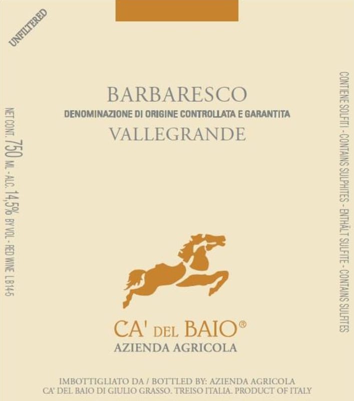 Ca' del Baio Barbaresco Vallegrande 2015 Front Label