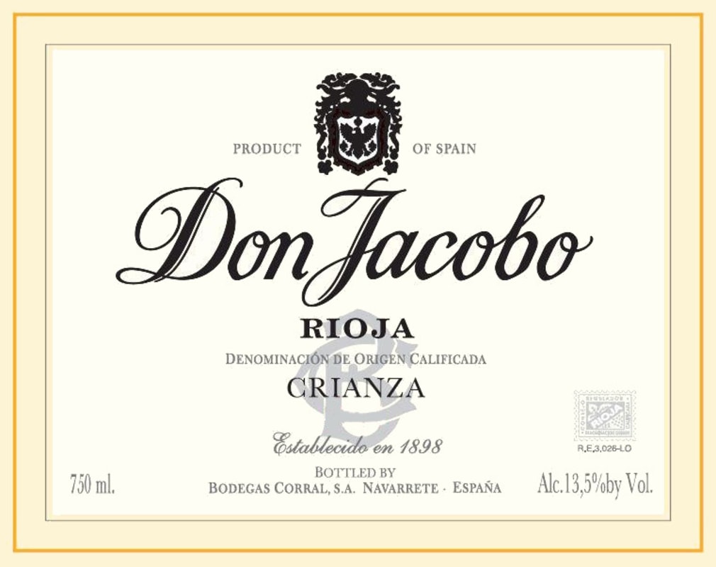 Don Jacobo Rioja Crianza 2012 Front Label