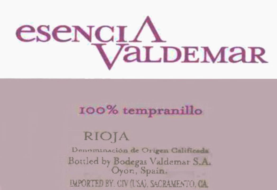 Bodegas Valdemar Esencia Tempranillo 2006 Front Label