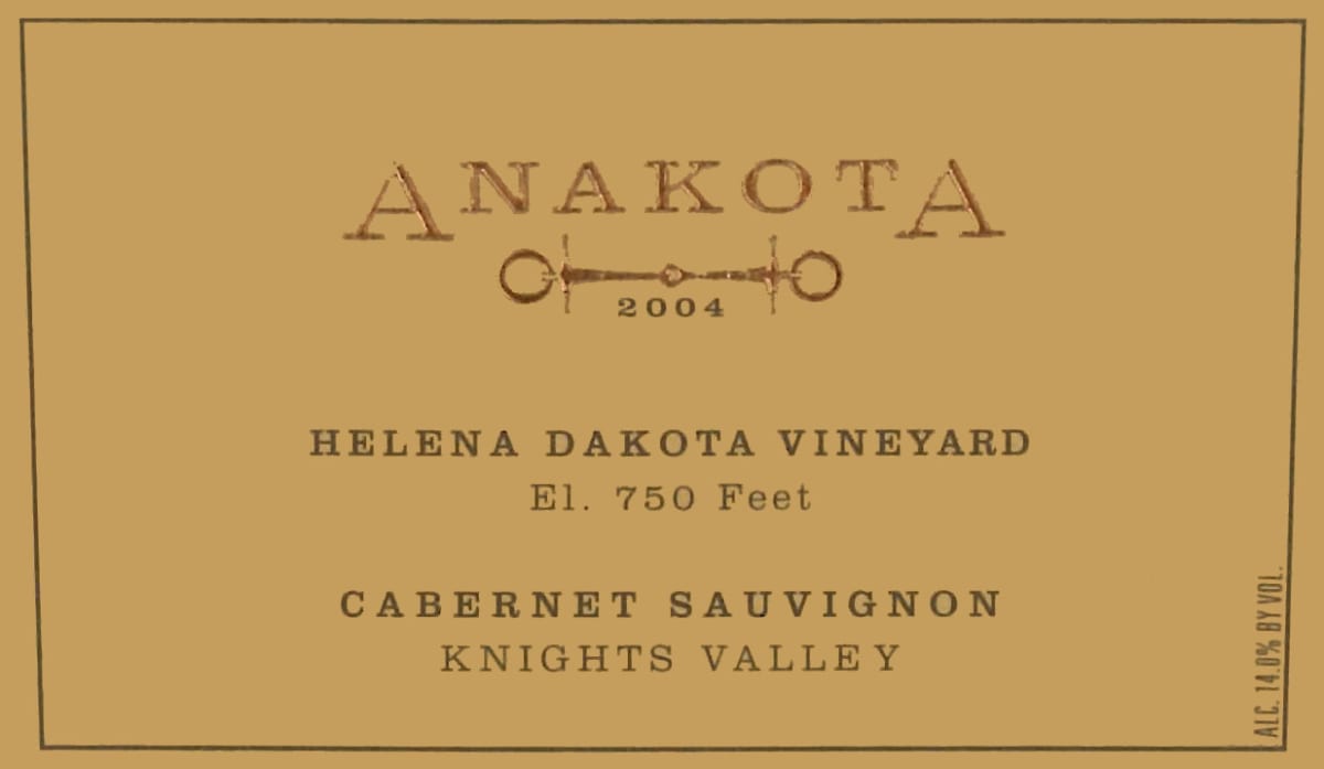 Anakota Helena Dakota Vineyard Cabernet Sauvignon 2004 Front Label