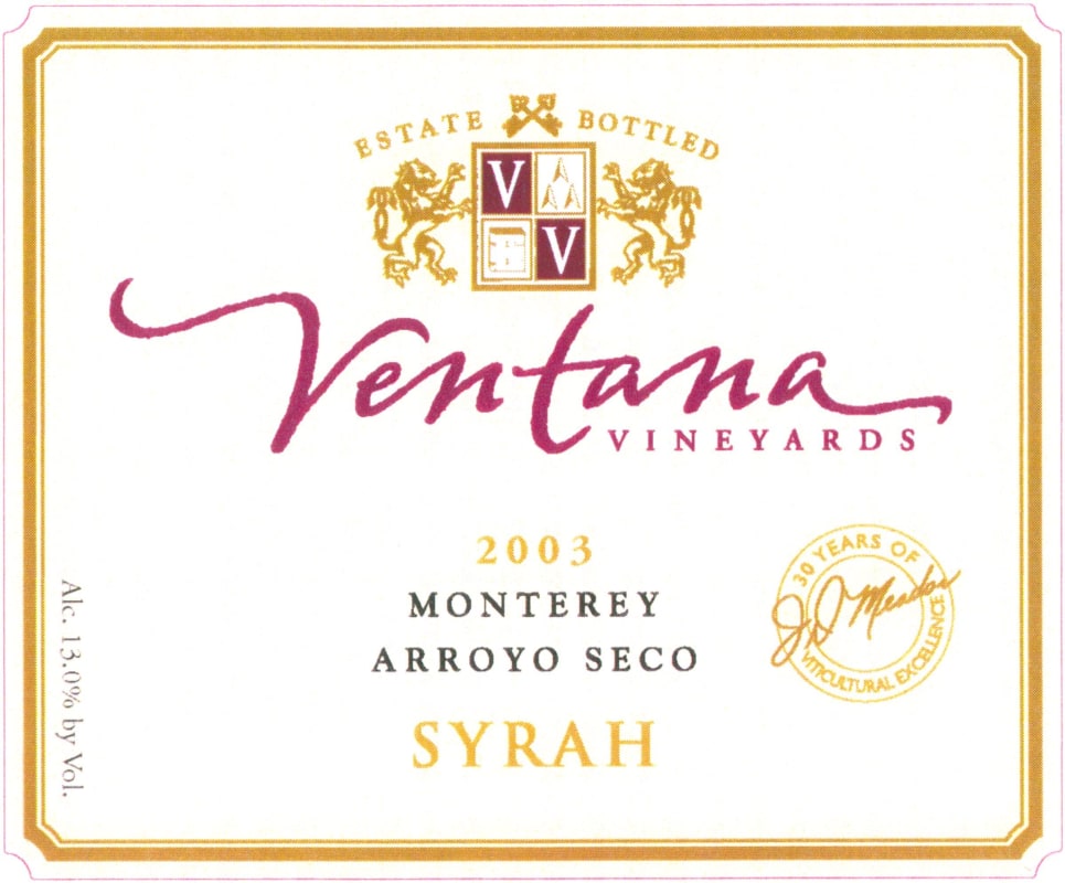 Ventana Syrah 2003 Front Label
