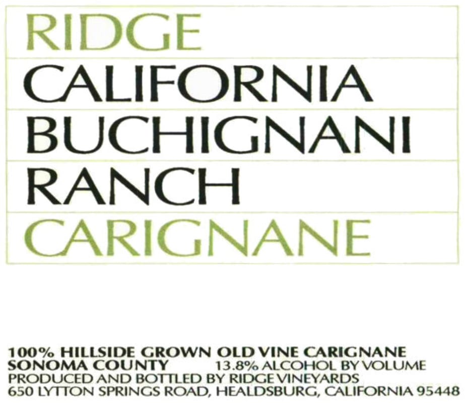 Ridge Buchignani Ranch Carignane 2007 Front Label