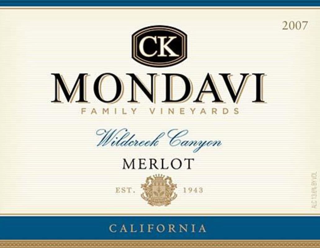 CK Mondavi Wildcreek Canyon Merlot 2007 Front Label