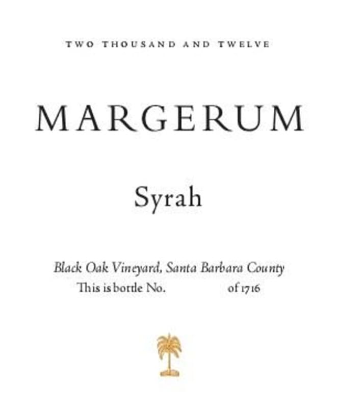 Margerum Black Oak Vineyard Syrah 2012 Front Label