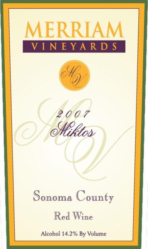 Merriam Vineyards Miktos 2007 Front Label