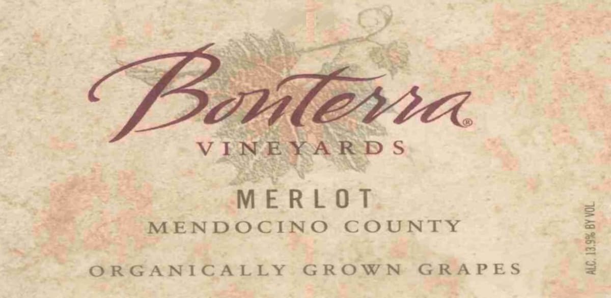 Bonterra Mendocino County Merlot 2000 Front Label