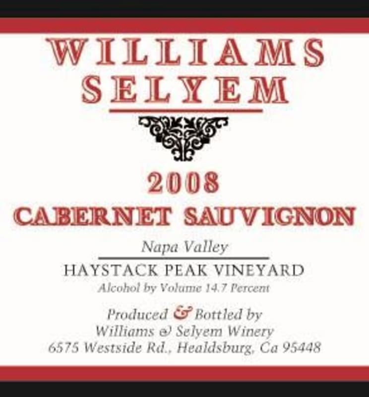 Williams Selyem Haystack Peak Vineyard Cabernet Sauvignon 2008 Front Label