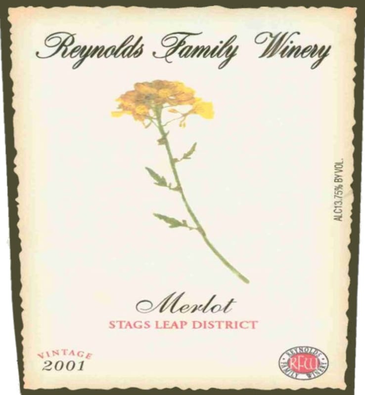 Reynolds Family Winery Merlot 2001 Front Label