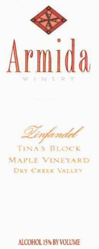 Armida Tina's Block-Maple Vineyard Zinfandel 2009 Front Label