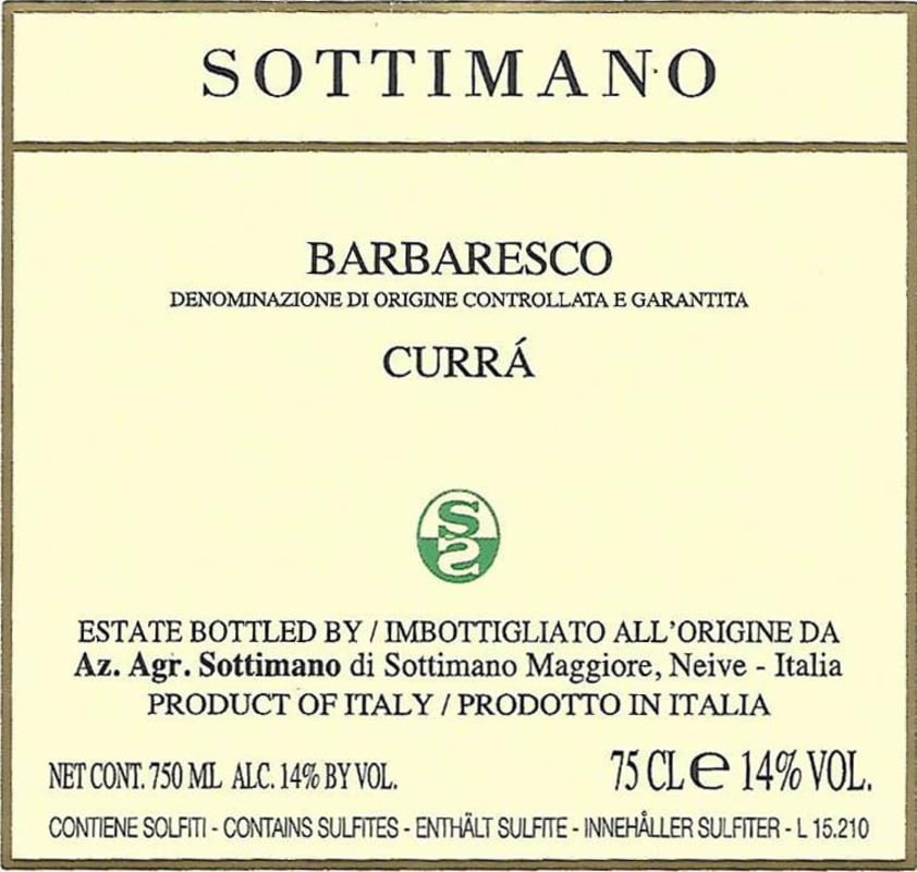 Sottimano Barbaresco Curra 2014 Front Label