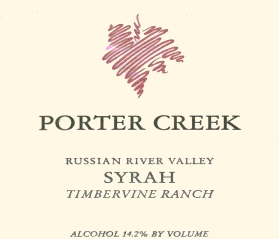 Porter Creek Timbervine Ranch Vineyard Syrah 2014 Front Label