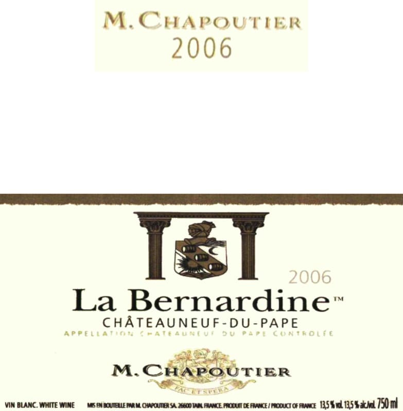 M. Chapoutier Chateauneuf-du-Pape La Bernardine Blanc 2006 Front Label