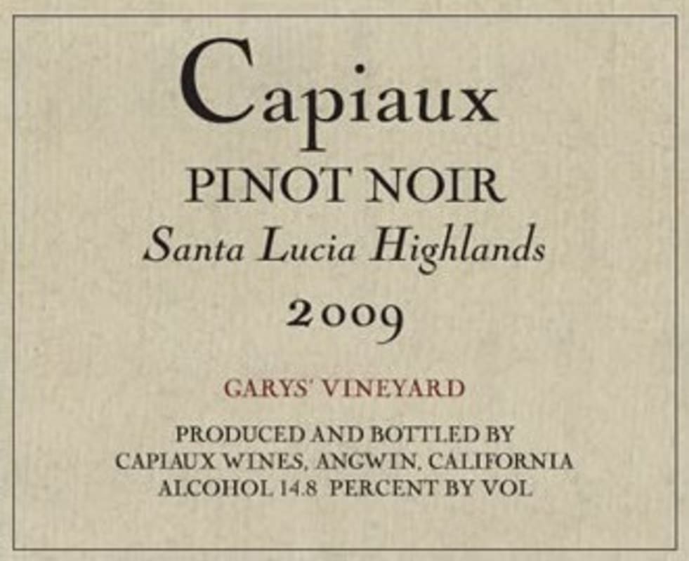 Capiaux Cellars Garys Vineyard Pinot Noir 2009 Front Label