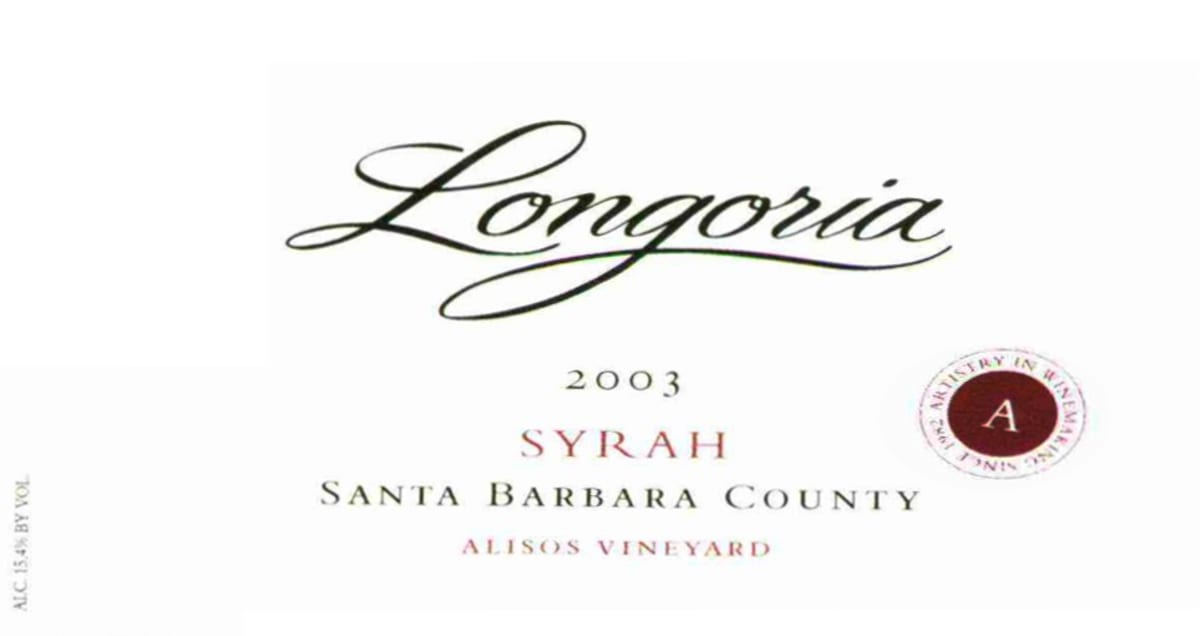 Longoria Alisos Vineyard Syrah 2003 Front Label