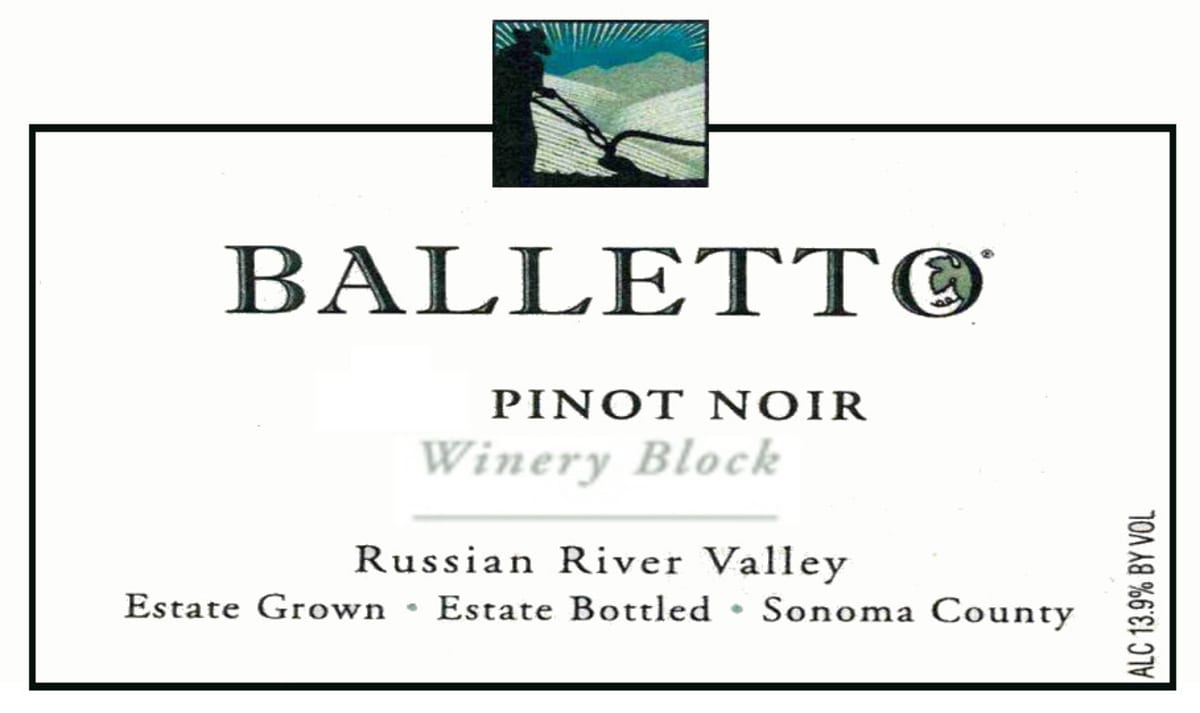 Balletto Winery Winery Block Pinot Noir 2015 Front Label