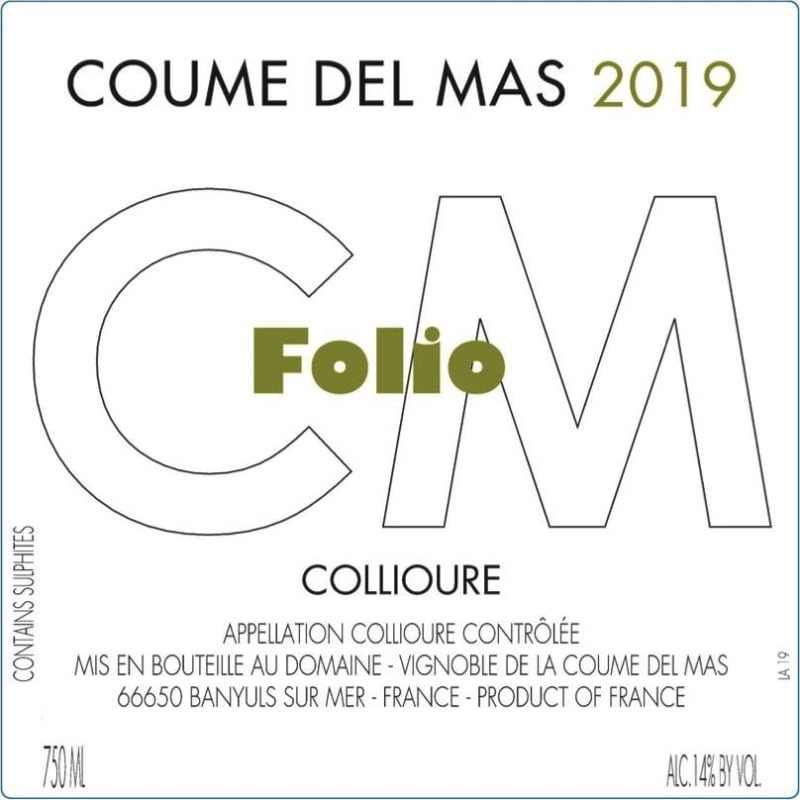 Coume del Mas Folio Collioure Blanc 2019 Front Label