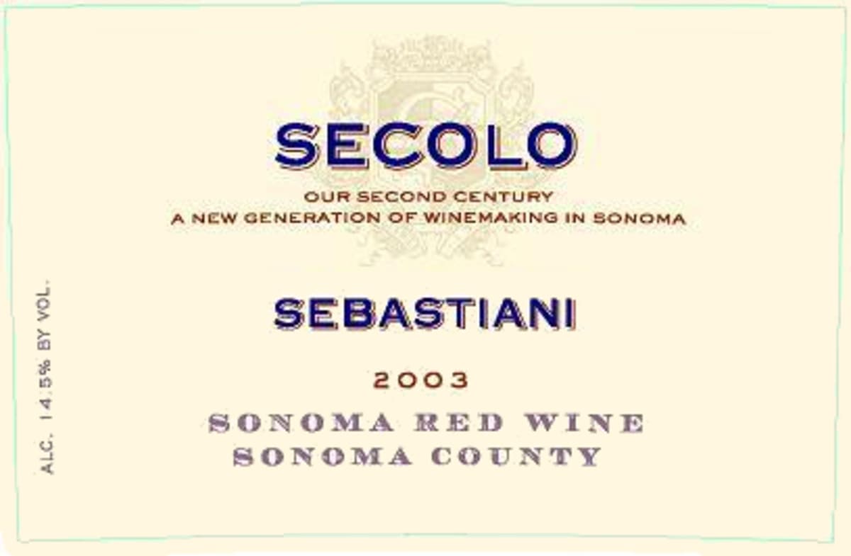 Sebastiani Secolo Red 2003 Front Label