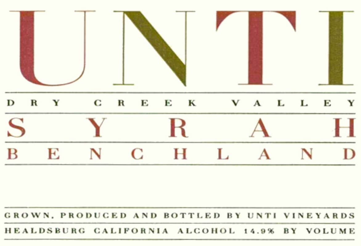 Unti Benchland Syrah 2011 Front Label