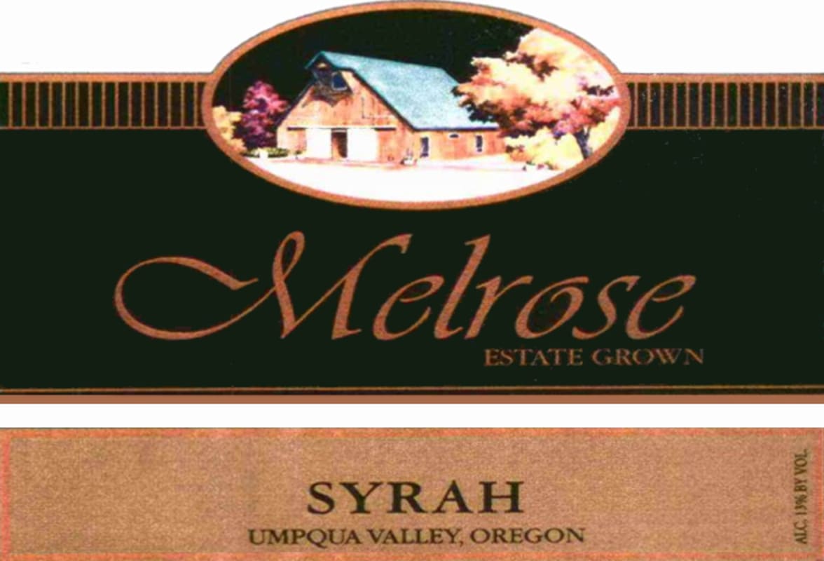 Melrose Wines Syrah 2012 Front Label