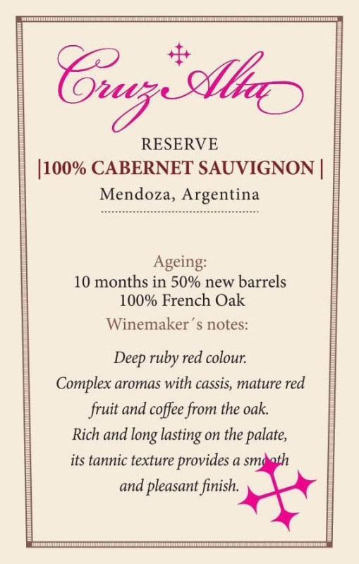 Bodega La Rural Cruz Alta Reserve Cabernet Sauvignon 2014 Front Label