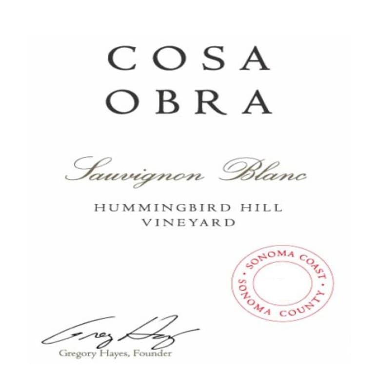 Cosa Obra Hummingbird Hill Vineyard Sauvignon Blanc 2014 Front Label