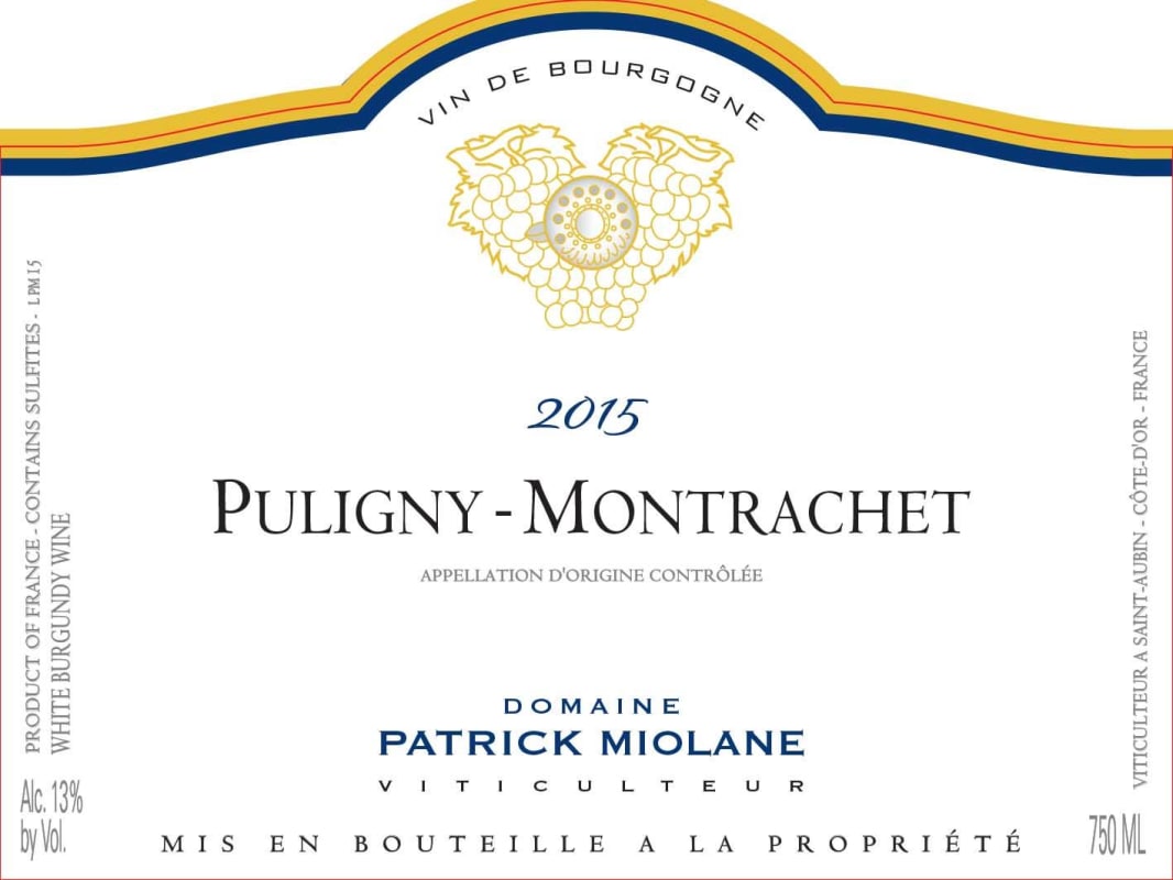 Domaine Patrick Miolane Puligny-Montrachet 2015 Front Label