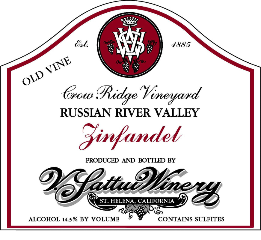 V. Sattui Crow Ridge Vineyard Old Vines Zinfandel 2010 Front Label