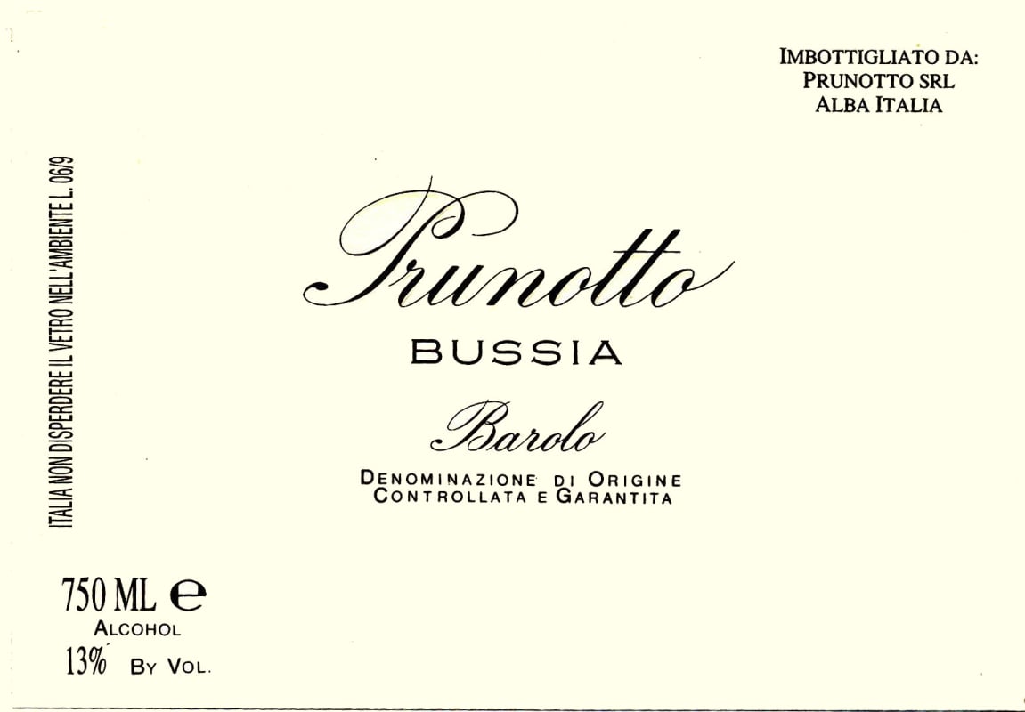 Prunotto Barolo Bussia 2004 Front Label