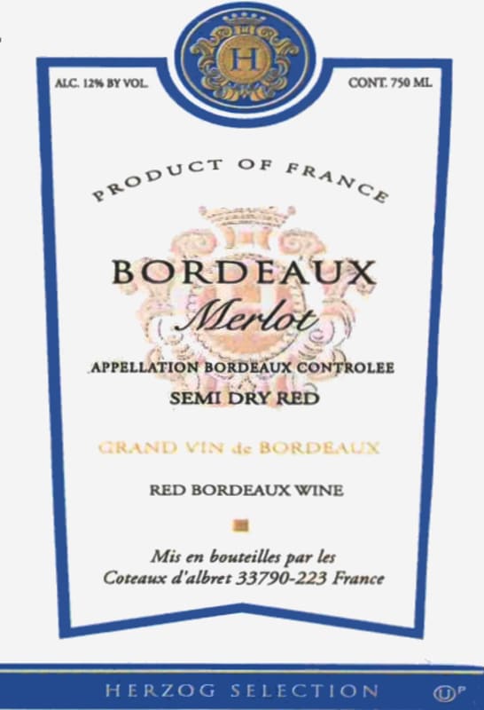 Baron Herzog Selection Merlot 2015 Front Label