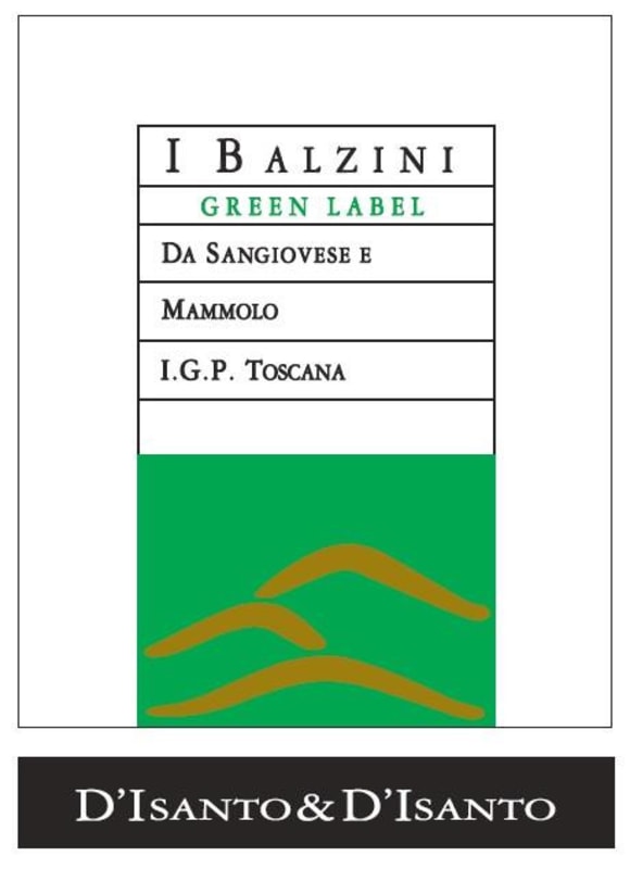 I Balzini Società Agricola sas. Green Label Sangiovese Mammolo 2016 Front Label