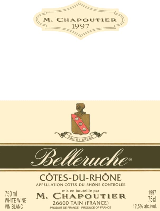 M. Chapoutier Cotes du Rhone Belleruche Blanc 1997 Front Label