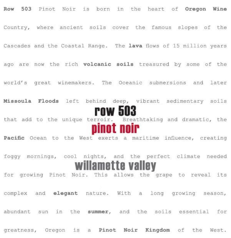 Row 503 Pinot Noir 2015 Front Label