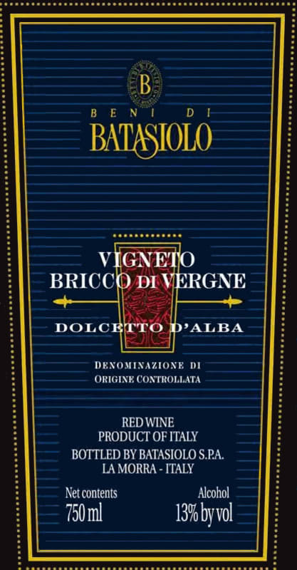 Beni di Batasiolo Dolcetto d'Alba Bricco di Vergne 2014 Front Label