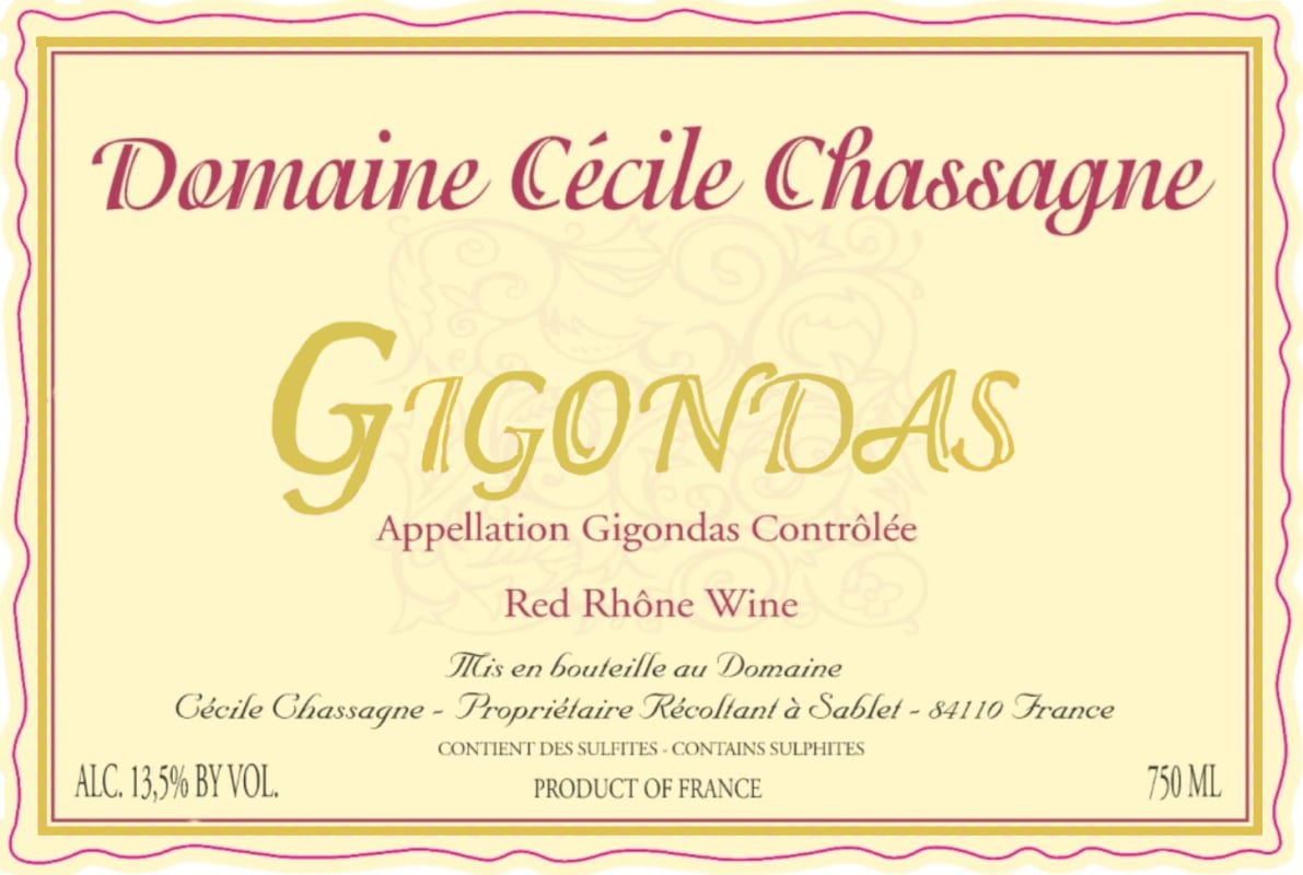 Domaine Cécile Chassagne Gigondas 2015 Front Label