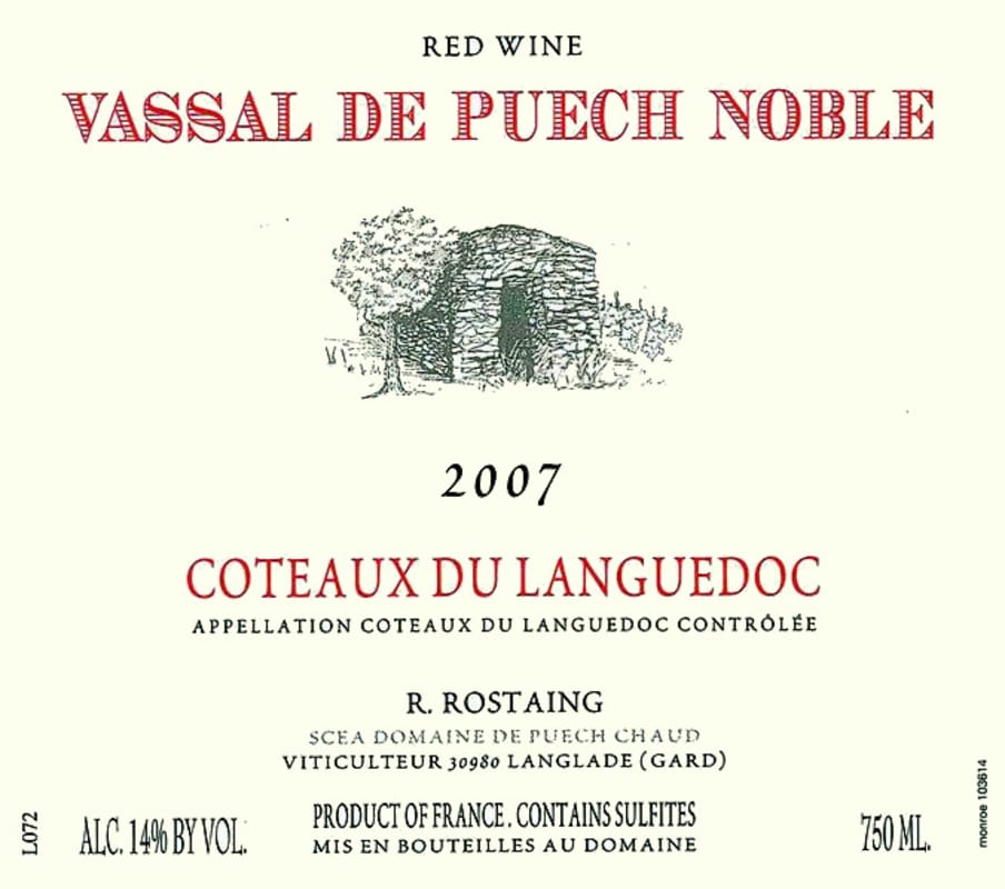 Rene Rostaing vassal de puech noble 2007 Front Label