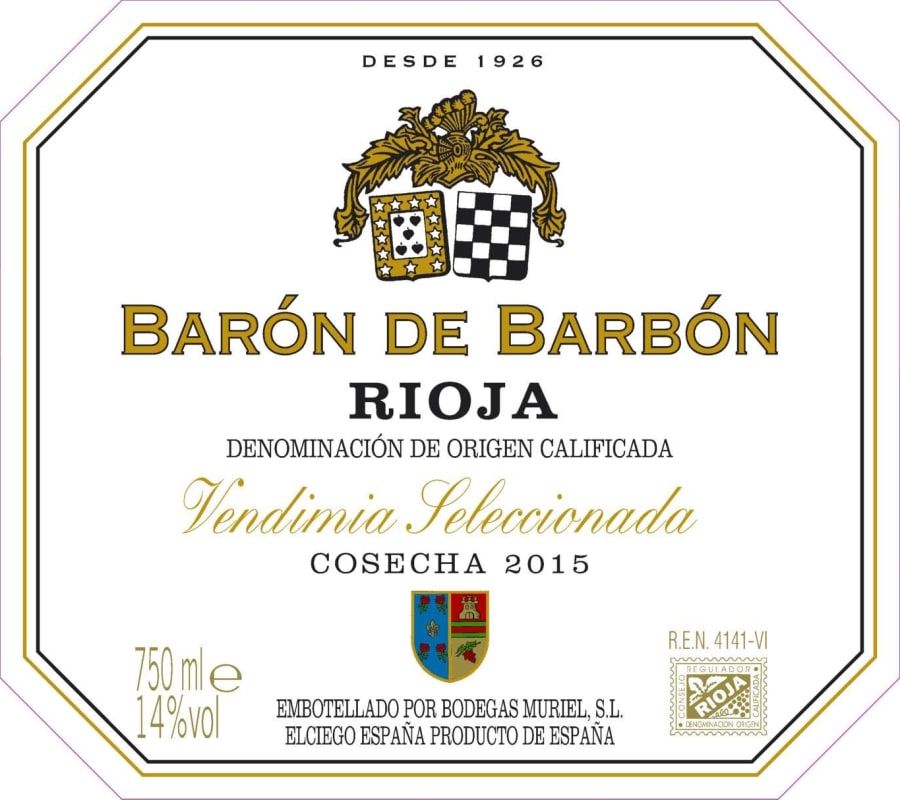 Bodegas Muriel Baron de Barbon Vendimia Seleccionada 2015 Front Label