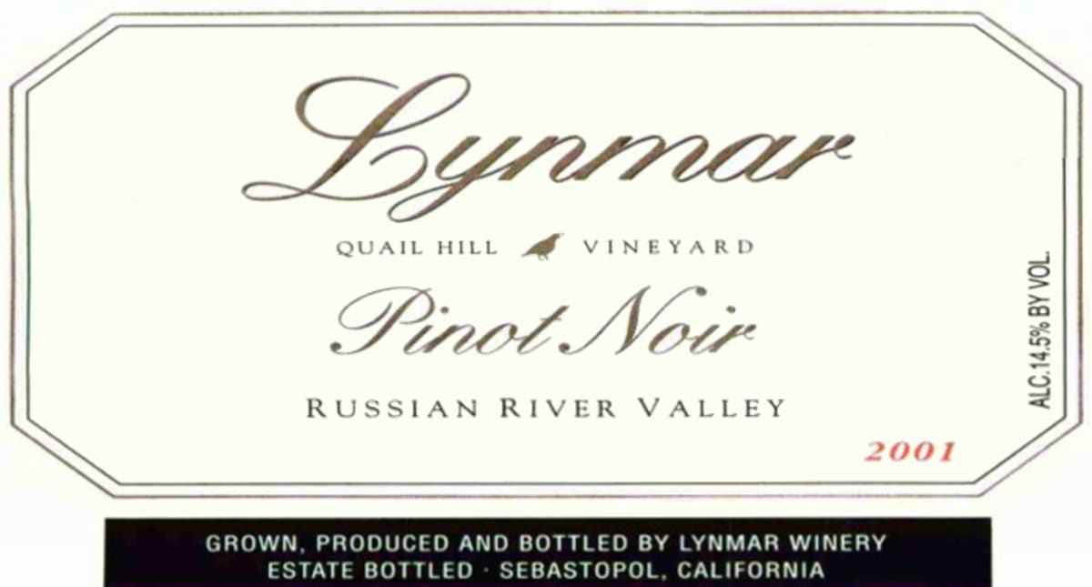 Lynmar Winery Quail Hill Vineyard Pinot Noir 2001 Front Label