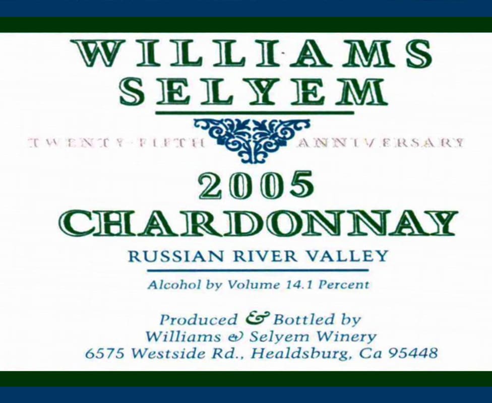 Williams Selyem Russian River Valley Chardonnay 2005 Front Label