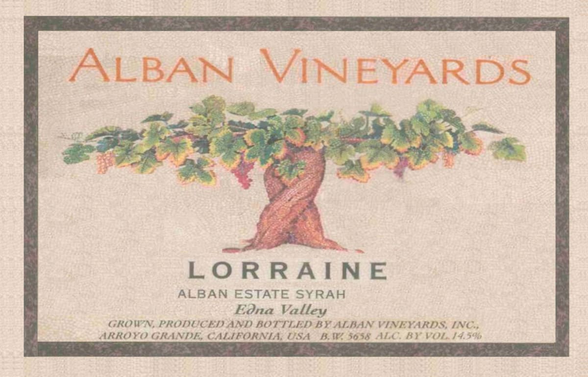 Alban Lorraine Estate Syrah 2001 Front Label