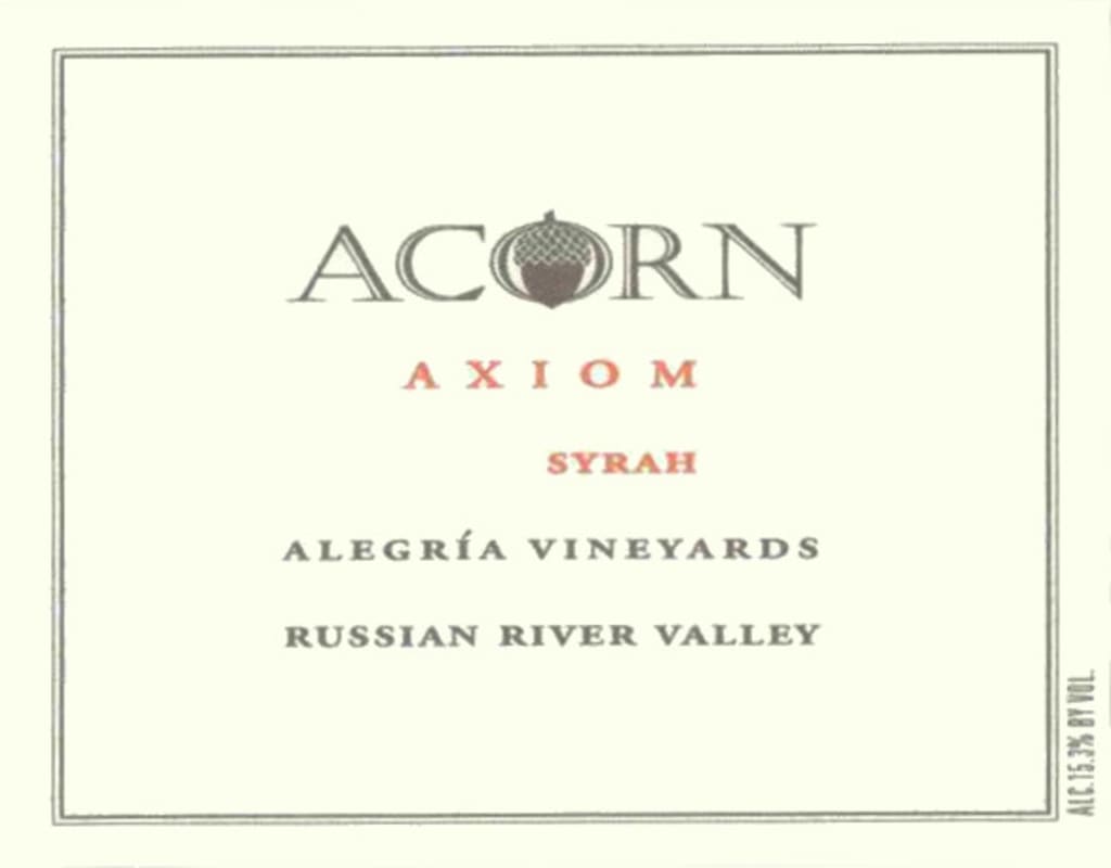 ACORN Winery Alegria Vineyards Axiom Syrah 2004 Front Label