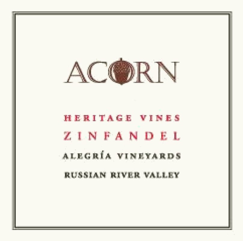 ACORN Winery Alegria Heritage Zinfandel 2010 Front Label