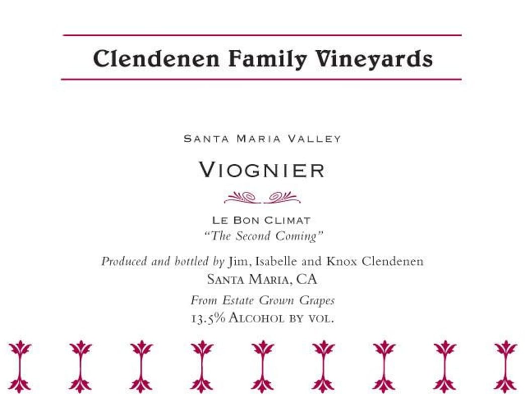 Au Bon Climat Clendenen Family Vineyards Second Coming Viognier 2013 Front Label