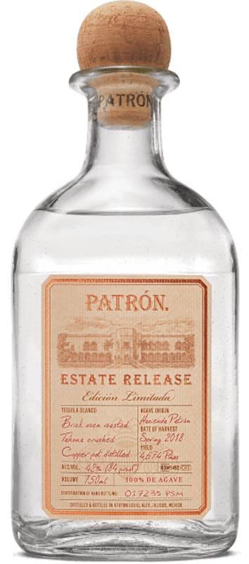 Patron Estate Release Blanco Tequila Front Bottle Shot