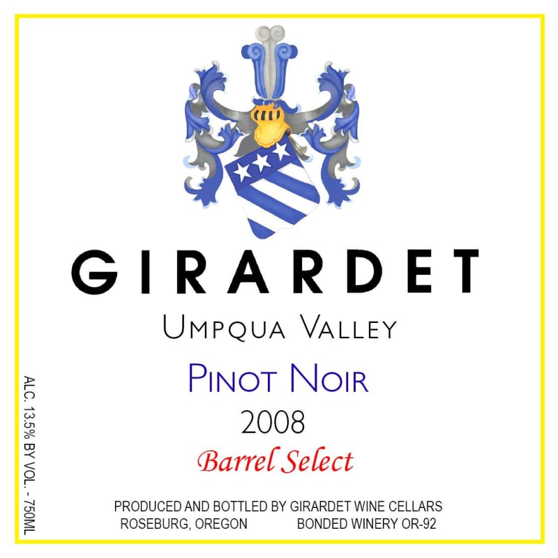 Girardet Barrel Select Pinot Noir 2008 Front Label